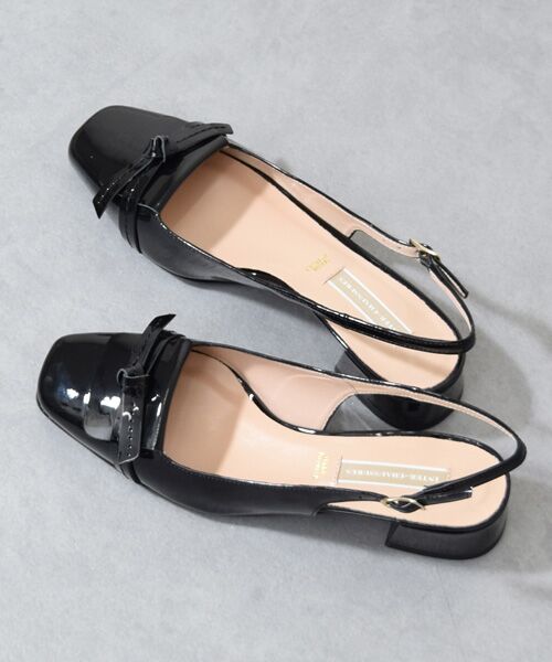 INTER-CHAUSSURES / インター ショシュール パンプス | 【INTER-CHAUSSURES】スクエアトウチャンキーヒールバックバンド（ブラックエナメル）