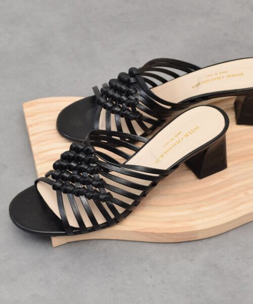 INTER-CHAUSSURES / インター ショシュール サンダル | 【INTER-CHAUSSURES】ラウンドトウフレアヒールノットサンダル（ブラック）