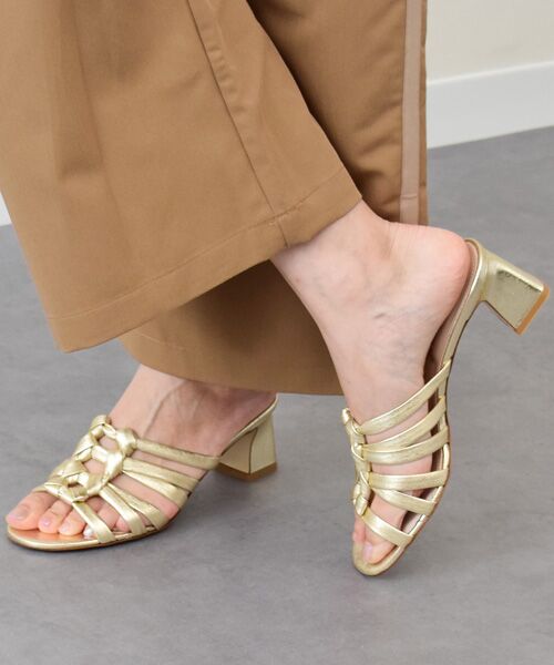 INTER-CHAUSSURES / インター ショシュール サンダル | 【INTER-CHAUSSURES】ラウンドトウノットミュールサンダル（ゴールド）