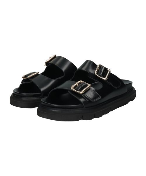 INTER-CHAUSSURES / インター ショシュール サンダル | 【LUCA GROSSI】フットベッドダブルベルトスライドサンダル（ブラック）