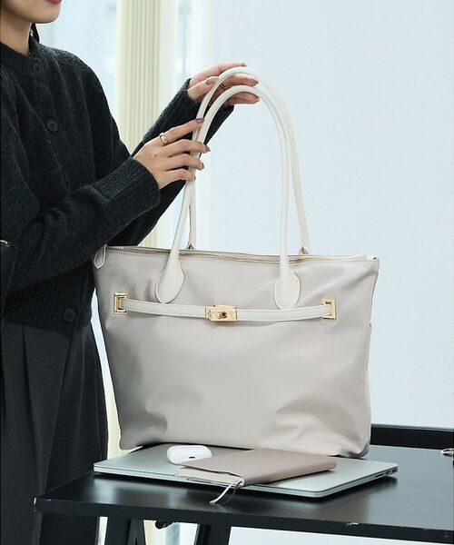 LOWELL Things / ロウェルシングス ビジネスバッグ | 【再入荷/kariさんコラボ】多機能BELTEDナイロントート/A4/通勤/16（アイボリー）