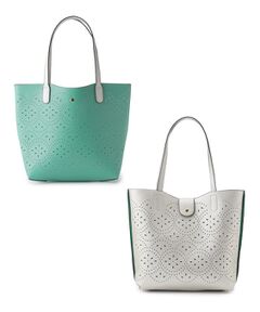 ◆【2way/入口マグネット/ハンドル長め】パンチングリバーシブルトート