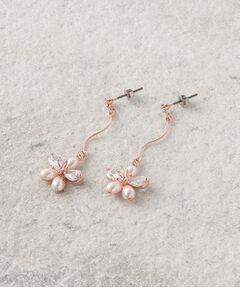 パール調×キュービック花ピアス