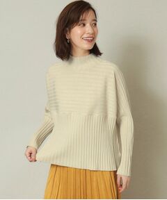 【手洗い可／薄手／ロングシーズン使える】ラメワイドリブ切替ニット