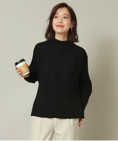 【手洗い可／薄手／ロングシーズン使える】ラメワイドリブ切替ニット