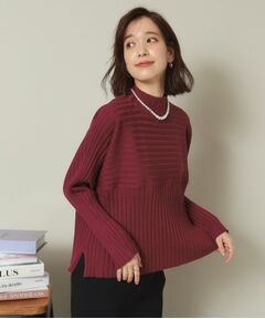 【手洗い可／薄手／ロングシーズン使える】ラメワイドリブ切替ニット