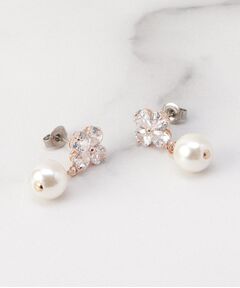ITS'DEMO / イッツデモ ピアス・イヤリング | フェイクパール付クローバーキュービックピアス