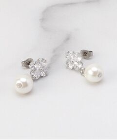 ITS'DEMO / イッツデモ ピアス・イヤリング | フェイクパール付クローバーキュービックピアス