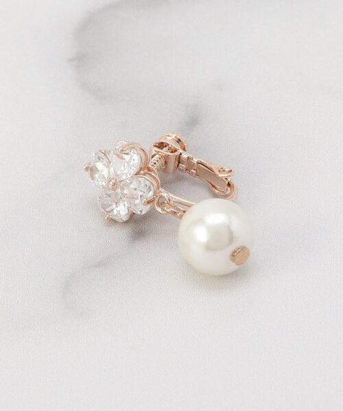 ITS'DEMO / イッツデモ ピアス・イヤリング | フェイクパール付クローバーキュービックイヤリング | 詳細2