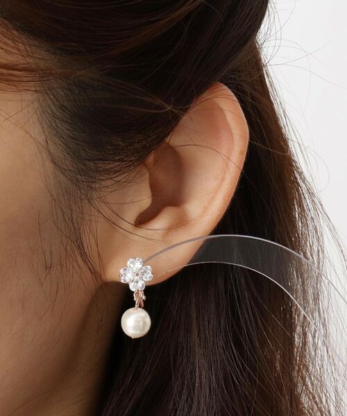 ITS'DEMO / イッツデモ ピアス・イヤリング | フェイクパール付クローバーキュービックイヤリング | 詳細4