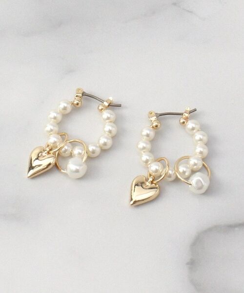 ITS'DEMO / イッツデモ ピアス・イヤリング | ハートトップパール調フープピアス | 詳細1