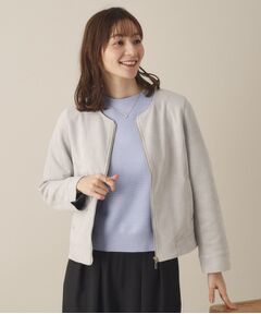 ITS'DEMO / イッツデモ ノーカラージャケット | 【通勤／M・Lサイズ展開】カットフェイクスエードジャケット