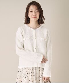 ITS'DEMO / イッツデモ ノーカラージャケット | 【通勤／手洗い可】ラメツイードニットジャケット