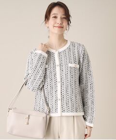 ITS'DEMO / イッツデモ ノーカラージャケット | 【通勤／手洗い可】ラメツイードニットジャケット