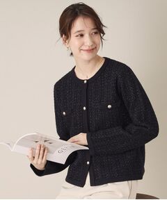 ITS'DEMO / イッツデモ ノーカラージャケット | 【通勤／手洗い可】ラメツイードニットジャケット