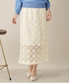 ITS'DEMO / イッツデモ ロング・マキシ丈スカート | 【手洗い可／ウエスト総ゴム】花チュールタイトスカート