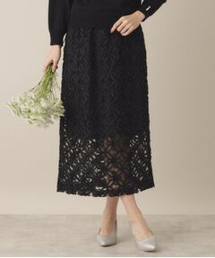 ITS'DEMO / イッツデモ ロング・マキシ丈スカート | 【手洗い可／ウエスト総ゴム】花チュールタイトスカート