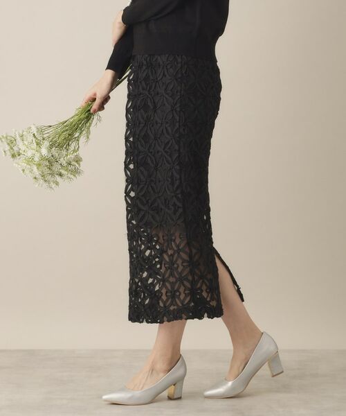 ITS'DEMO / イッツデモ ロング・マキシ丈スカート | 【手洗い可／ウエスト総ゴム】花チュールタイトスカート | 詳細5