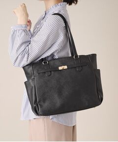 ITS'DEMO / イッツデモ ハンドバッグ | 【通勤／10ポケット】ベルト飾り付角シボA4トート