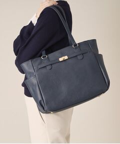 ITS'DEMO / イッツデモ ハンドバッグ | 【通勤／10ポケット】ベルト飾り付角シボA4トート