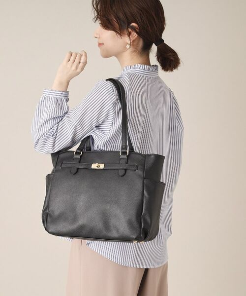 ITS'DEMO / イッツデモ ハンドバッグ | 【通勤／10ポケット】ベルト飾り付角シボA4トート | 詳細3