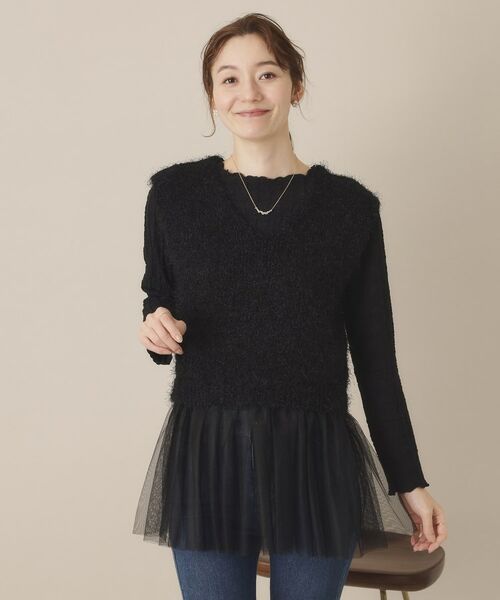 ITS'DEMO / イッツデモ ベスト | 【手洗い可】ニット×チュールジレ（ブラック(019)）