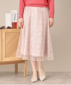 【ウエストゴム／手洗い可】チュールレーススカート