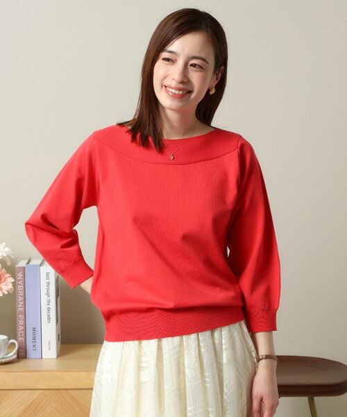 ITS'DEMO / イッツデモ ニット・セーター | 【縮みに強い／洗濯機OK】編地切替ボートネックニット | 詳細12