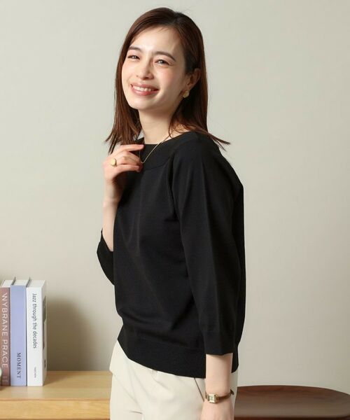 ITS'DEMO / イッツデモ ニット・セーター | 【縮みに強い／洗濯機OK】編地切替ボートネックニット | 詳細8