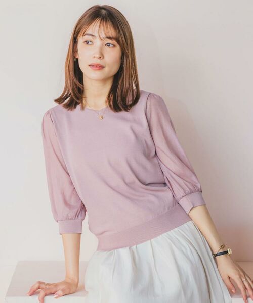 ITS'DEMO / イッツデモ ニット・セーター | 【UVケア／接触冷感／アンチピリング／洗濯機OK】袖シアーニット | 詳細1