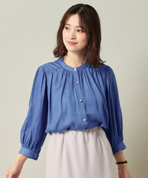 ITS'DEMO/イッツデモ 【手洗い可】ナイルサテン7分袖ブラウス ブルー(092) 00(フリーサイズ) ITS'DEMO/イッツデモ 【手洗い可】ナイルサテン7分袖ブラウス ブルー(092) 00(フリーサイズ)