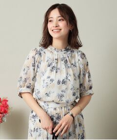 ITS'DEMO / イッツデモ シャツ・ブラウス | 【手洗い可／M・Lサイズ展開】ラメストライプ花柄5分袖ブラウス