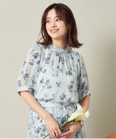 ITS'DEMO / イッツデモ シャツ・ブラウス | 【手洗い可／M・Lサイズ展開】ラメストライプ花柄5分袖ブラウス