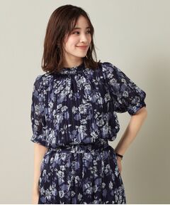 ITS'DEMO / イッツデモ シャツ・ブラウス | 【手洗い可／M・Lサイズ展開】ラメストライプ花柄5分袖ブラウス