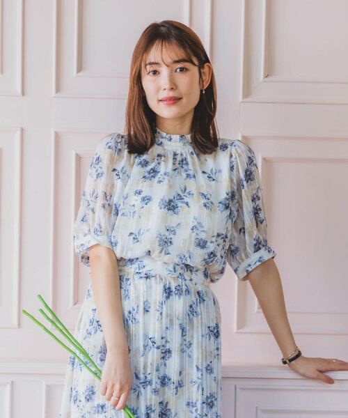 ITS'DEMO / イッツデモ シャツ・ブラウス | 【手洗い可／M・Lサイズ展開】ラメストライプ花柄5分袖ブラウス | 詳細1