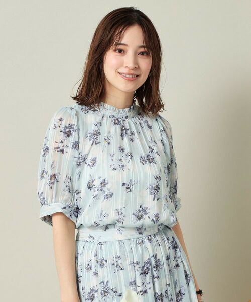 ITS'DEMO / イッツデモ シャツ・ブラウス | 【手洗い可／M・Lサイズ展開】ラメストライプ花柄5分袖ブラウス | 詳細10