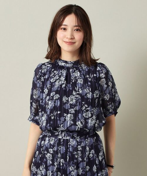 ITS'DEMO / イッツデモ シャツ・ブラウス | 【手洗い可／M・Lサイズ展開】ラメストライプ花柄5分袖ブラウス | 詳細13