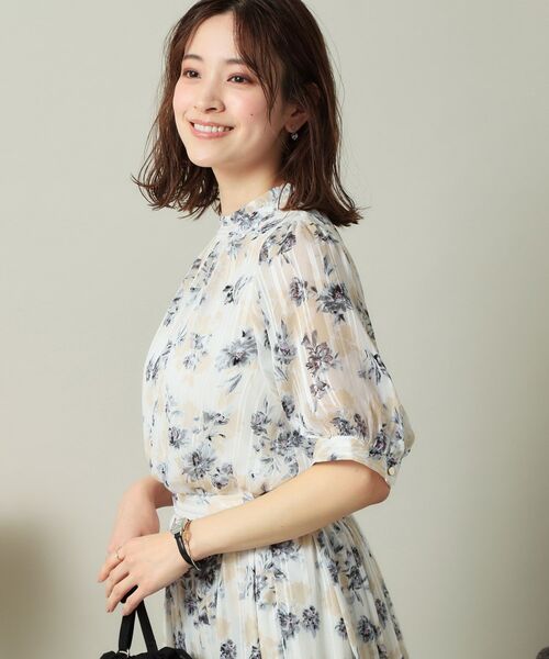 ITS'DEMO / イッツデモ シャツ・ブラウス | 【手洗い可／M・Lサイズ展開】ラメストライプ花柄5分袖ブラウス | 詳細5