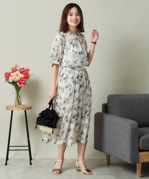 ITS'DEMO / イッツデモ シャツ・ブラウス | 【手洗い可／M・Lサイズ展開】ラメストライプ花柄5分袖ブラウス | 詳細7