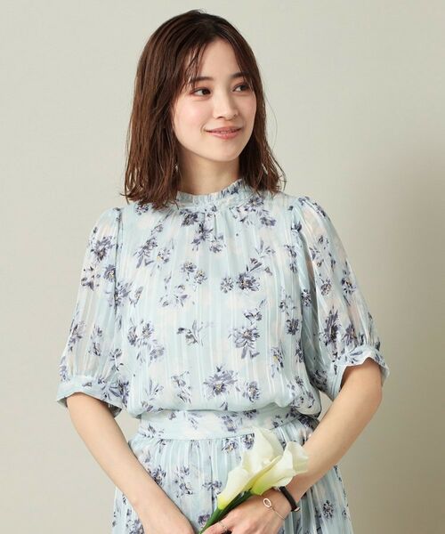 ITS'DEMO / イッツデモ シャツ・ブラウス | 【手洗い可／M・Lサイズ展開】ラメストライプ花柄5分袖ブラウス | 詳細9