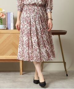 ITS'DEMO / イッツデモ スカート | 【ウエストゴム／手洗い可／セットアップ可】ラメストライプ花柄スカート