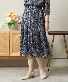 ITS'DEMO / イッツデモ スカート | 【ウエストゴム／手洗い可／セットアップ可】ラメストライプ花柄スカート