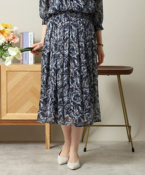 ITS'DEMO / イッツデモ スカート | 【ウエストゴム／手洗い可／セットアップ可】ラメストライプ花柄スカート | 詳細11