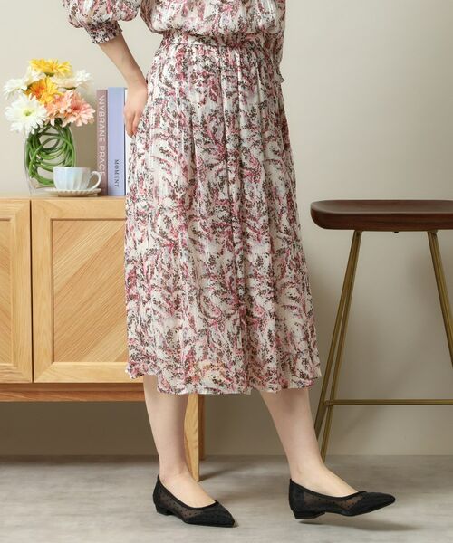 ITS'DEMO / イッツデモ スカート | 【ウエストゴム／手洗い可／セットアップ可】ラメストライプ花柄スカート | 詳細3