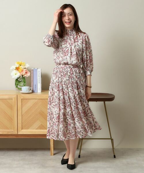 ITS'DEMO / イッツデモ スカート | 【ウエストゴム／手洗い可／セットアップ可】ラメストライプ花柄スカート | 詳細4