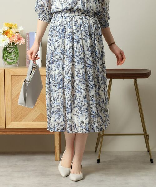 ITS'DEMO / イッツデモ スカート | 【ウエストゴム／手洗い可／セットアップ可】ラメストライプ花柄スカート | 詳細7