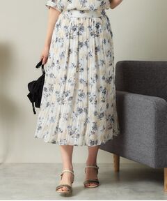 ITS'DEMO / イッツデモ スカート | 【ウエストゴム／手洗い可】ラメストライプ花柄スカート