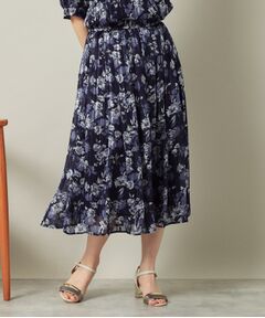 ITS'DEMO / イッツデモ スカート | 【ウエストゴム／手洗い可】ラメストライプ花柄スカート