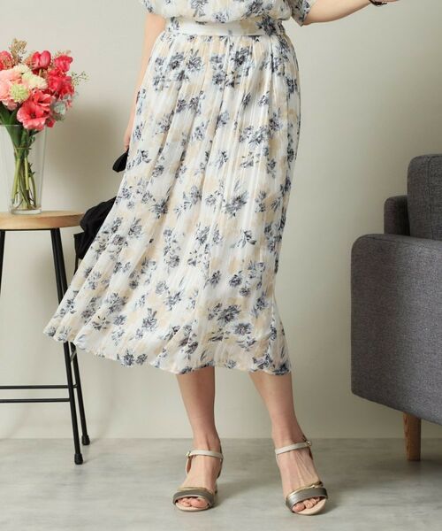 ITS'DEMO / イッツデモ スカート | 【ウエストゴム／手洗い可】ラメストライプ花柄スカート | 詳細1