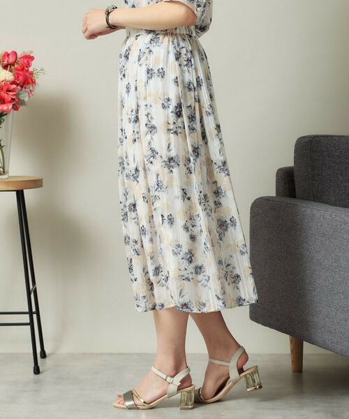 ITS'DEMO / イッツデモ スカート | 【ウエストゴム／手洗い可】ラメストライプ花柄スカート | 詳細14